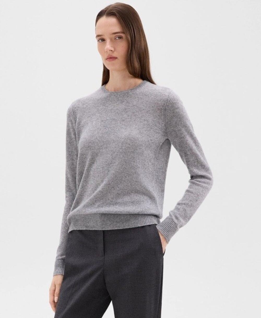 Theory Feather Cashmere Crewneck Sweater S Husky Gray 100% Cashmere Pullover